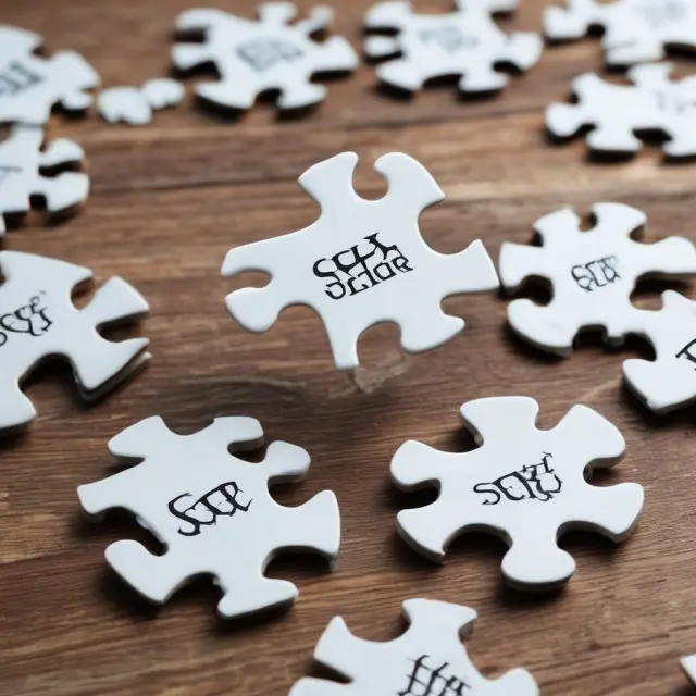 Image of a table with various quarterly report puzzle pieces being assembled under an SEC spotlight