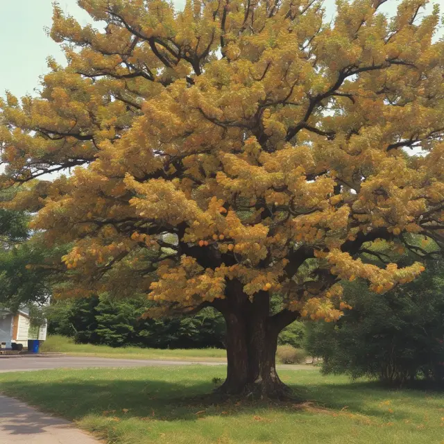 An elderly tree laden with golden fruits (symbolizing dividends) twice a year, providing financial sustenance for retirees