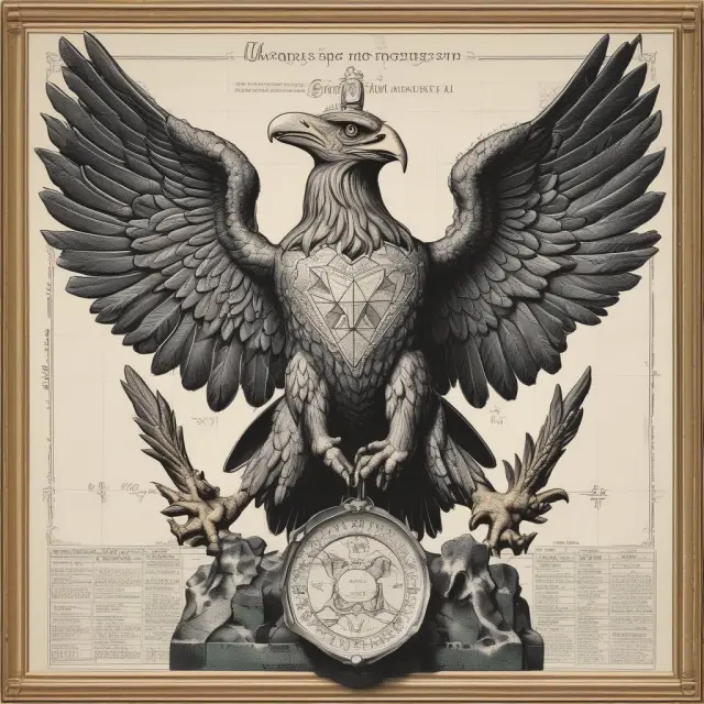 An eagle with two heads, one labeled 
