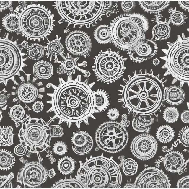 A factory scene with cogs and gears processing different raw materials, representing various types of intermediate goods.