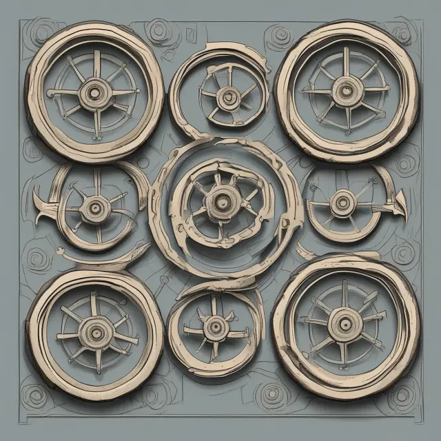 Wheels symbolizing various industries producing intermediate goods, interconnected and essential for economic machinery