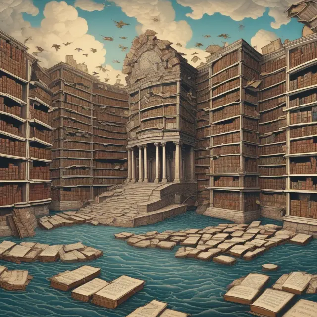 An expansive library with books labeled