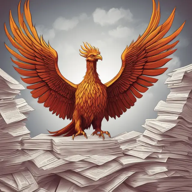 A phoenix rising majestically from a pile of Internal Revenue Service (IRS) forms signifies effective tax savings strategies through knowledge and professional consultation.