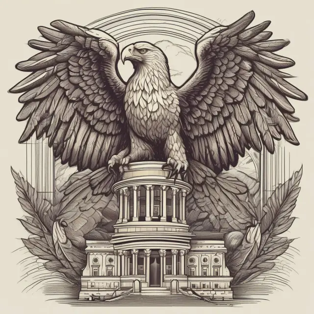 An eagle representing internal audit symbolically grasping operational efficiency, while an external auditor holds a torch for transparent financial reporting