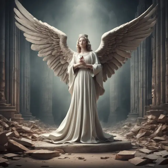 An internal auditor is depicted as a guardian angel watching over a corporation, ensuring effective risk management, regulatory compliance, and operational efficiency