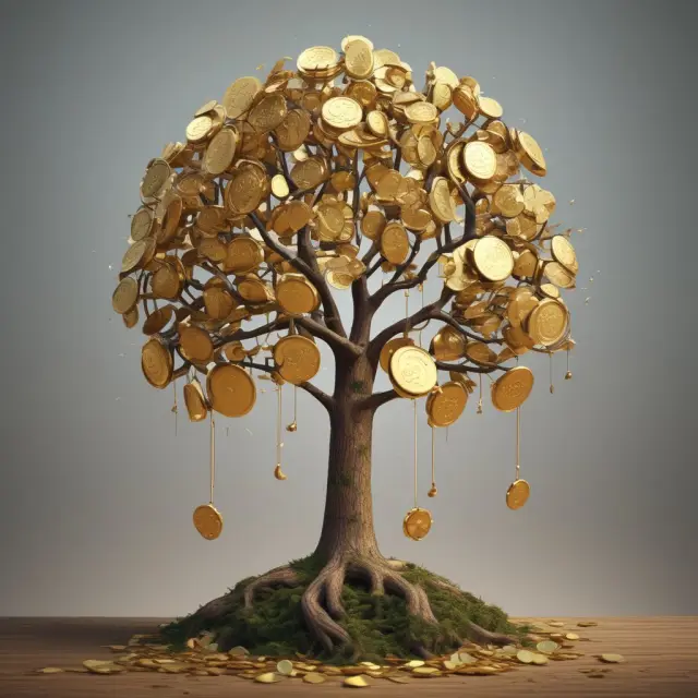 Golden tree growing with coins representing IGR from internal resources