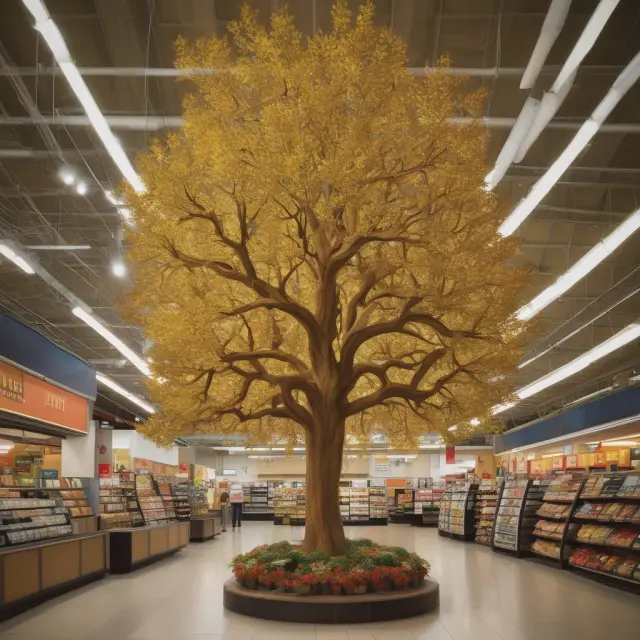 Golden tree representing Acme expanding through internal growth: branches symbolize new product lines and markets