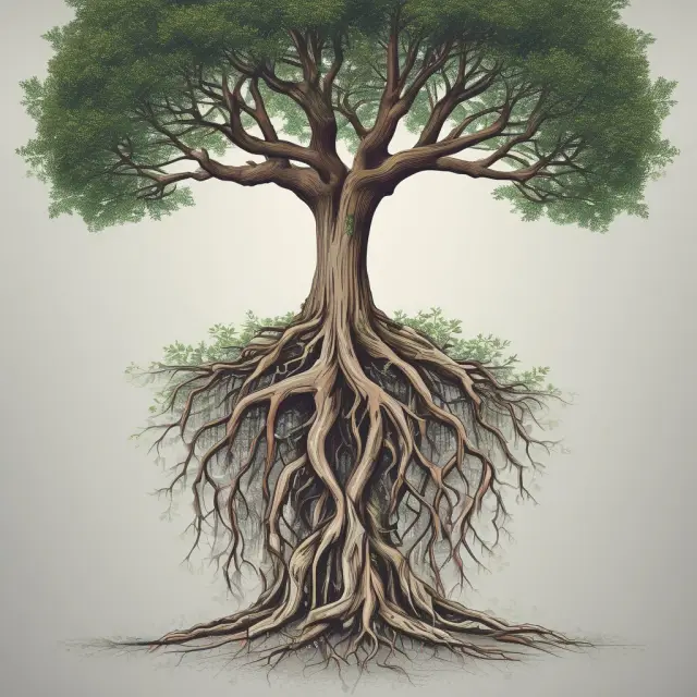 A lush tree symbolizing a company blooms as employees climb up its branches, reaching for new opportunities through internal hiring