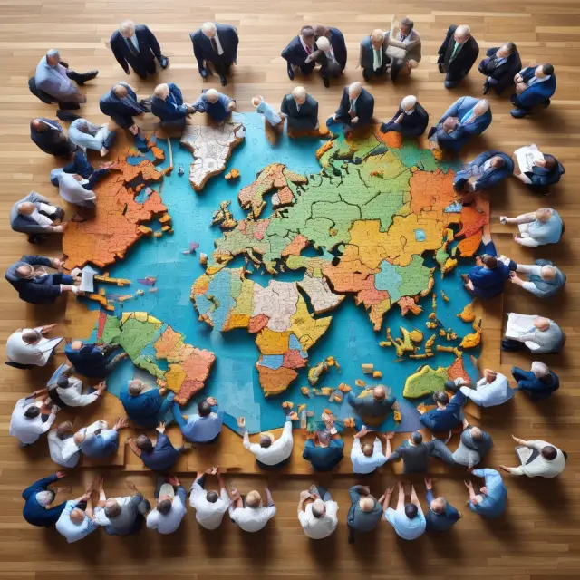 Thirty influential business leaders collaborating on a puzzle, symbolizing the ICC Executive Board