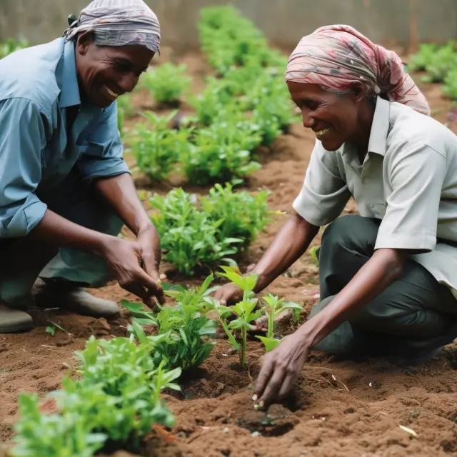 An IFC gardener tenderly nurtures young plants representing developing countries towards economic growth.