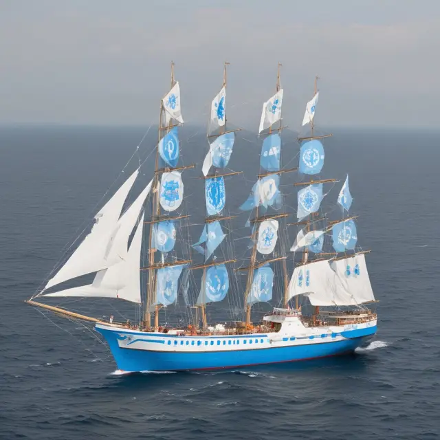 Sailing ship with UN flags representing international cooperation for IMO