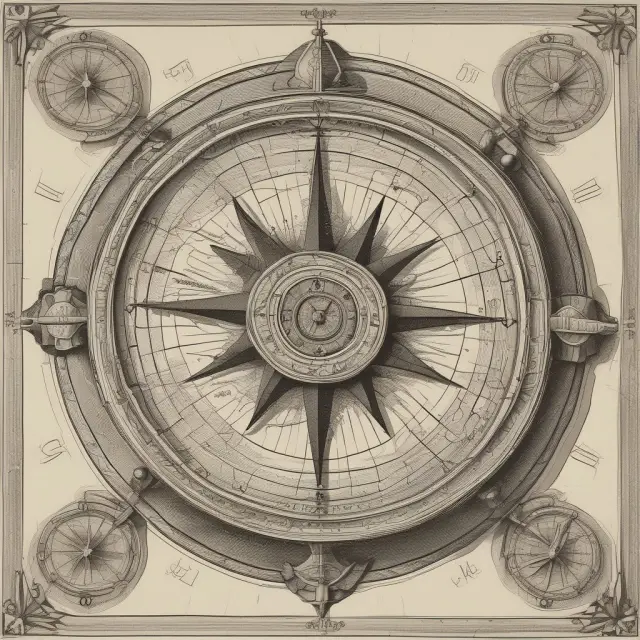 A maritime compass labeled 