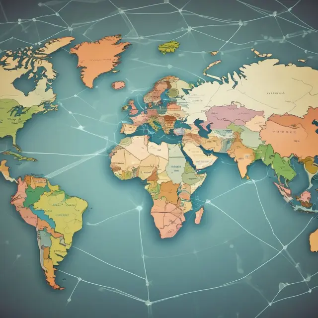 A world map illustrating various types of international bonds as intricately linked lines representing diverse investment opportunities.