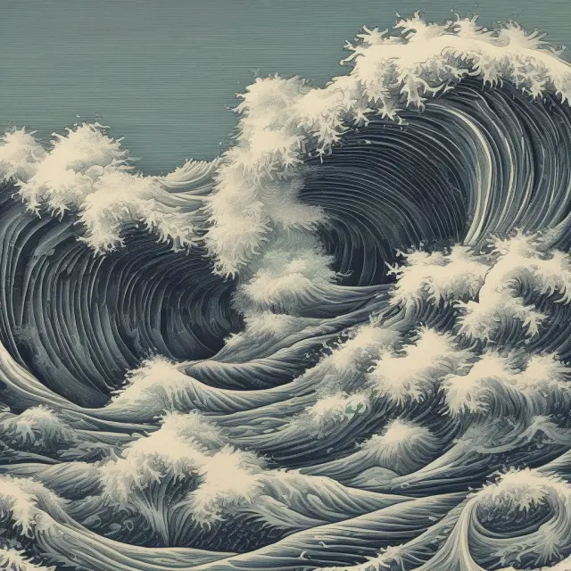 A turbulent sea with currency waves representing international bond investments, highlighting the challenges of currency risk, market volatility, and credit risk.
