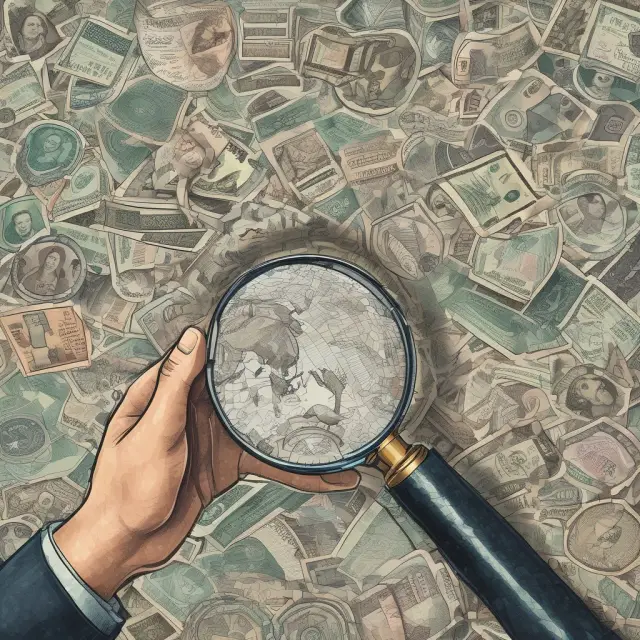 An institutional investor examines the global bond market via a magnifying glass, revealing a mosaic of diverse currencies and investment vehicles