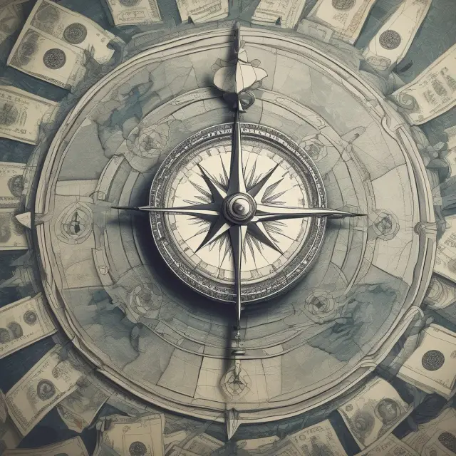 A compass representing internationalization directing a ship towards cost savings, depicted by weaker currencies and lower labor costs