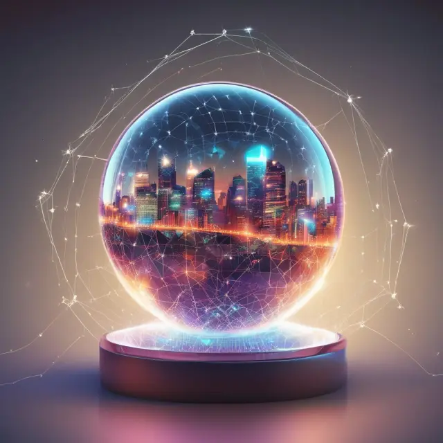 Crystal ball filled with IoT data streams depicting growing markets and future technologies