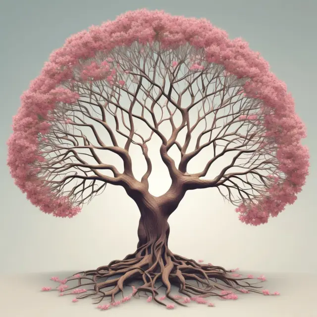 A tree with intertwining branches, blossoming with new connections and growth, symbolizing the importance of networking in personal and professional development.
