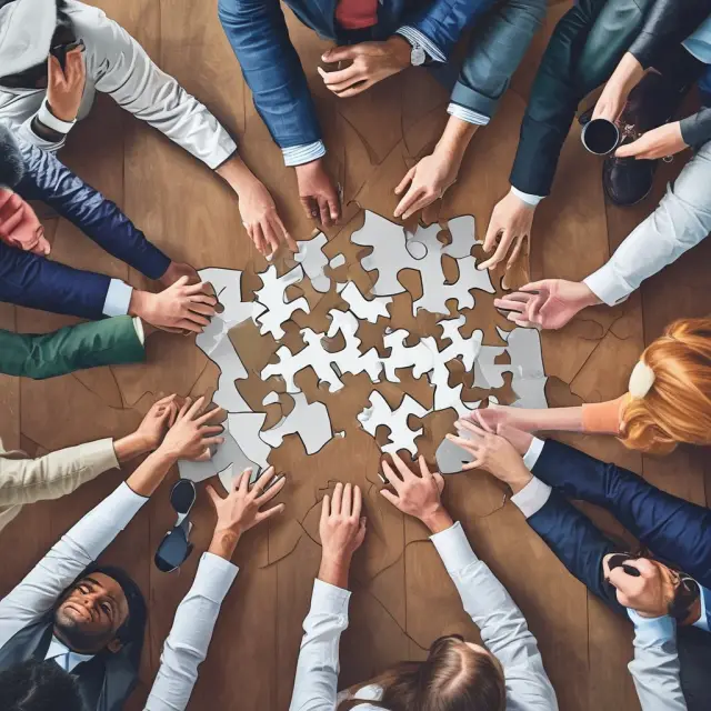 Teamwork in finance: Diverse professionals working together to solve complex challenges with effective communication, collaboration, and problem-solving skills.