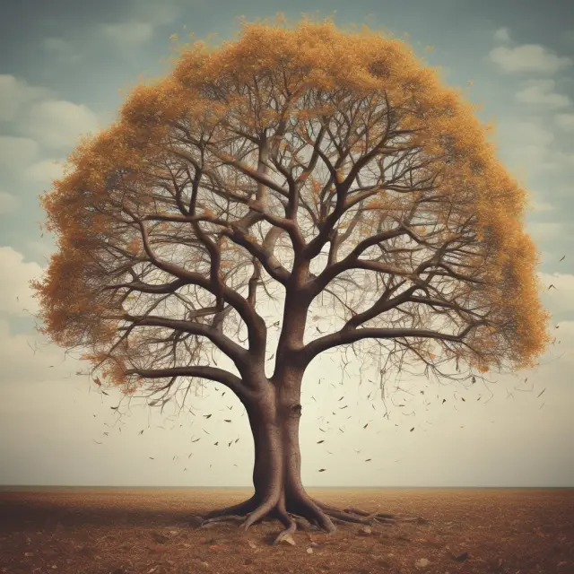 Image of a tree shedding leaves and growing new ones, representing the ongoing process of improving interpersonal skills