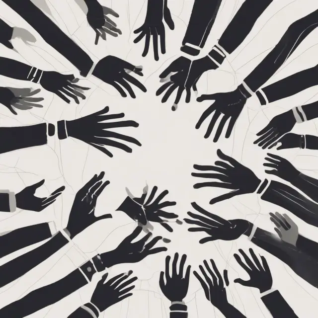 An empathic handshake between two individuals surrounded by a professional network, emphasizing the importance of interpersonal skills in finance