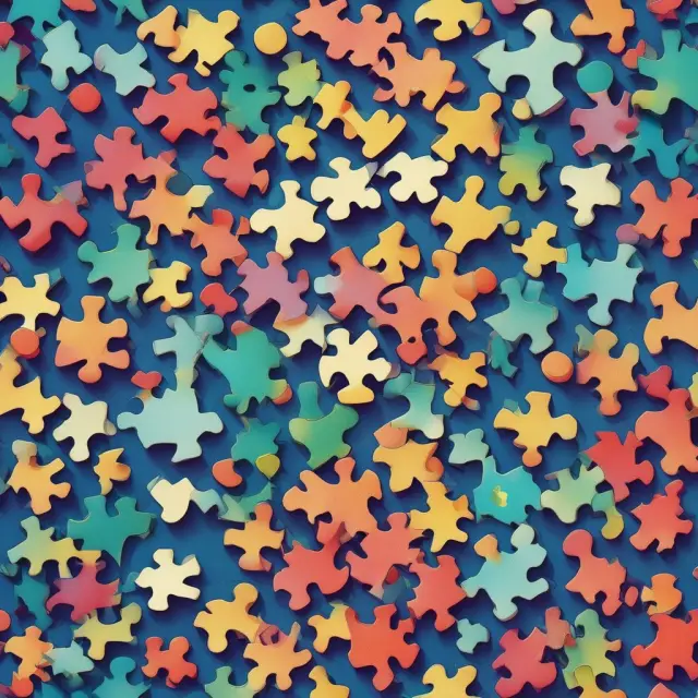 Puzzle pieces forming a complex financial chart, illustrating interpolation of missing data points to reveal hidden patterns