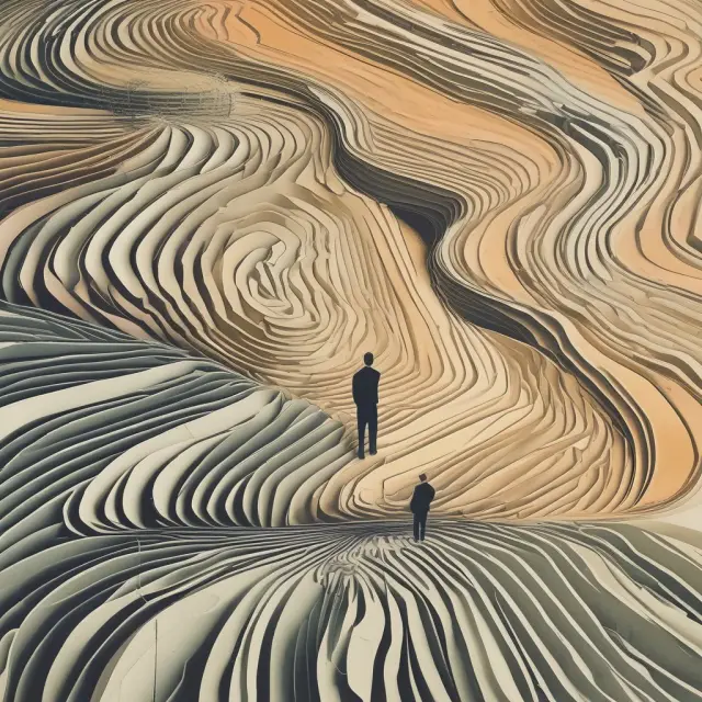 A person weighs decisions between short-term gratification and long-term financial gains on a path representing the concept of intertemporal choice