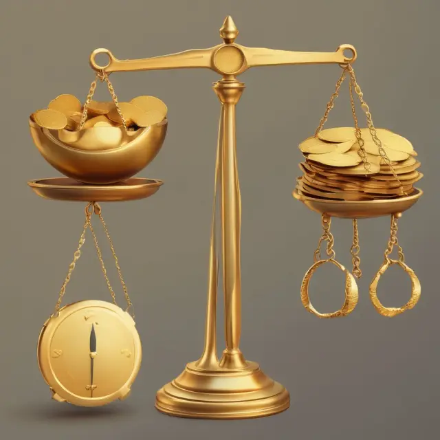 A golden set of scales representing intertemporal choice, with present consumption on one side and future savings/goals on the other. Balance illustrates a conscious decision to prioritize both.