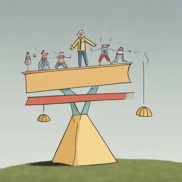 An individual balancing current needs and future financial goals on a teeter totter, demonstrating intertemporal choice in retirement planning