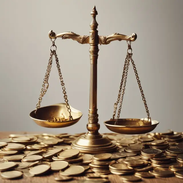A courthouse scale laden with gold coins illustrates the significant financial costs of dying intestate