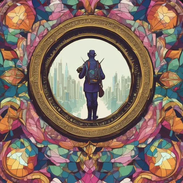 A kaleidoscope revealing call options as an optimistic mirror and put options as a pessimistic looking glass, symbolizing upward and downward price movements in the stock market.