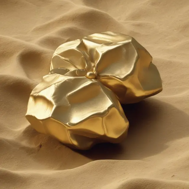 Golden nuggets symbolizing deep ITM options amidst a volcanic landscape of other options, emphasizing their value and resilience