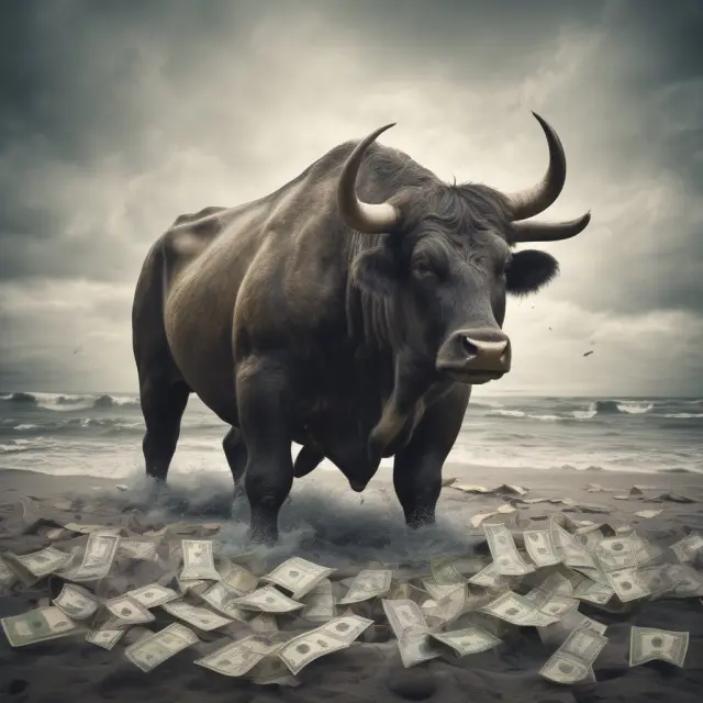 An intrinsic value bull emerging from a vast sea of option contracts, symbolizing deep in-the-money options