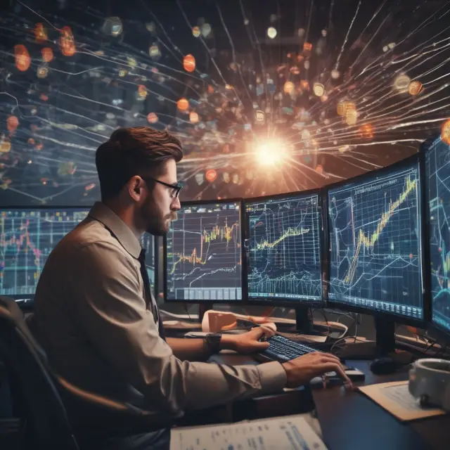 Day trader monitoring price movements and trends on multiple real-time financial charts