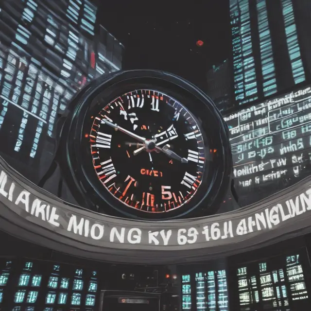 A stock ticker displaying live prices juxtaposed with a clock symbolizing end of day mutual fund pricing, illustrating the timing difference between stocks/ETFs and mutual funds.