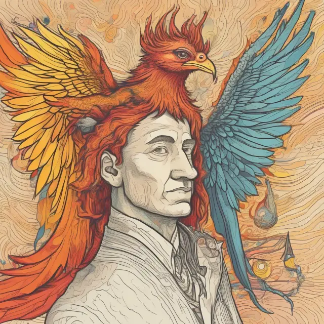 A phoenix symbolizing entrepreneurship rises from the ashes, while a chameleon representing intrapreneurship blends into an established organization, emphasizing innovation and growth.
