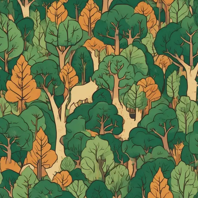 A vibrant forest teeming with innovative intrapreneurs, each planting seeds for growth and nurturing ideas