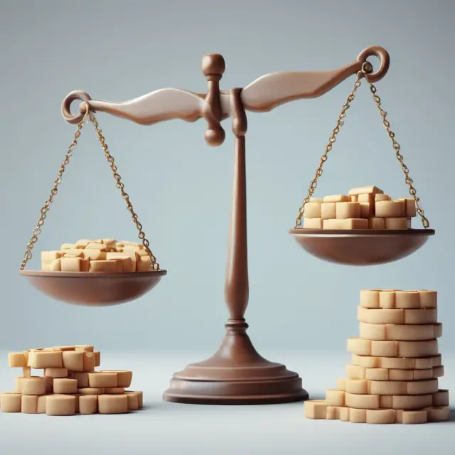 Balance scale representing inventory management, with proper inventory levels maintaining the equilibrium.