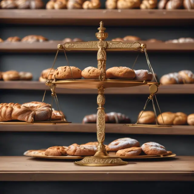 Golden scales balance a bakery