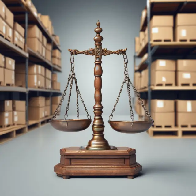 A balance scale with inventory symbols representing JIT, MRP, EOQ, and DSI, illustrating efficient inventory management.