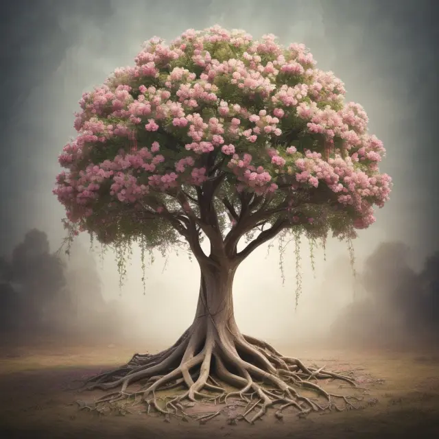 A raw material pile growing into a blooming tree illustrates the importance of accurately valuing initial inventory in inventory accounting