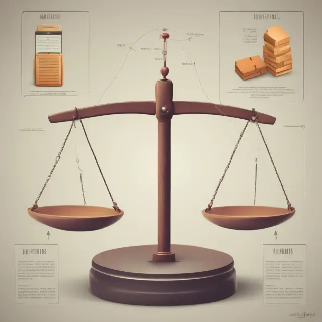 A scale with raw materials, work-in-progress, and finished goods symbolizing inventory sectors balanced by technology, human effort, and costing methods for accurate financial reporting