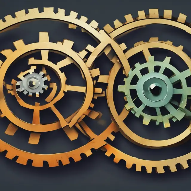 Two interconnected gears representing Inventory Turnover and Inventory-to-Sales Ratio, demonstrating their contrasting roles in inventory management