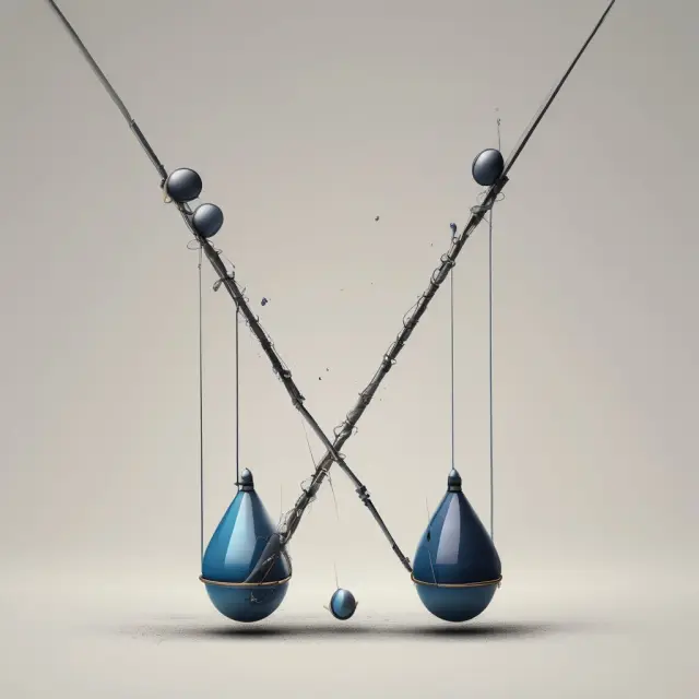 Two pendulums illustrating inverse correlation between gold price and US dollar exchange rate throughout different economic eras