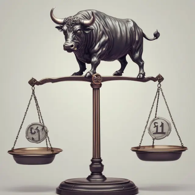 Image of scales tipping away from a bull market towards a bearish stance, representing the use of inverse ETFs for capitalizing on negative market trends