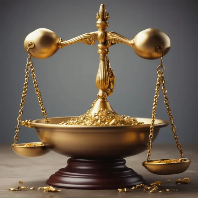 Golden scales with a leveraged inverse ETF symbol, representing the delicate balance between potential gains and losses.