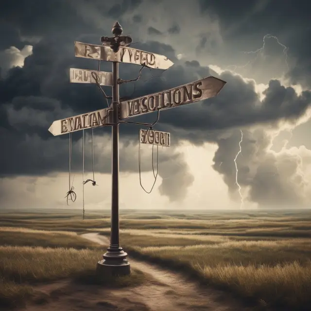 An inverted yield curve depicted as a weather vane, with storm clouds forming in the background, signaling an upcoming economic downturn