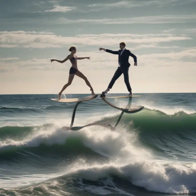 Two Treasury yields balanced precariously on a wavy sea, symbolizing the yield curve inversion and economic uncertainty.