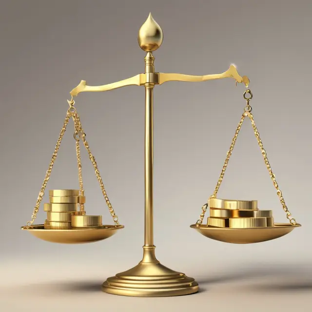 A set of golden scales balances equity weights above debt bars in this metaphorical representation of invested capital.