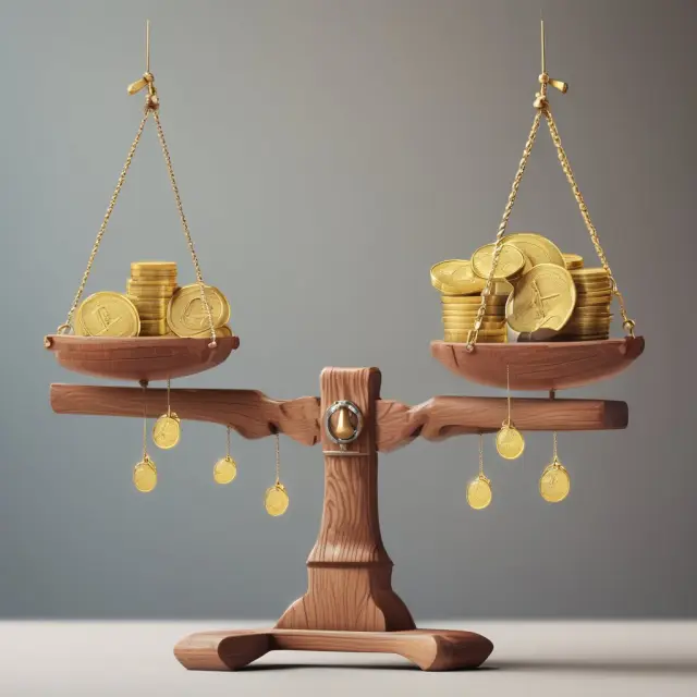 Gold coins symbolize low-risk investments, while stock piles represent higher-risk assets. A seesaw highlights their inverse relationship: as one side gains, the other loses.